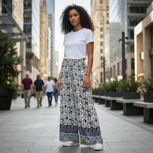 TOLANI BOHO WIDE LEG SILK PANTS SIZE SMALL